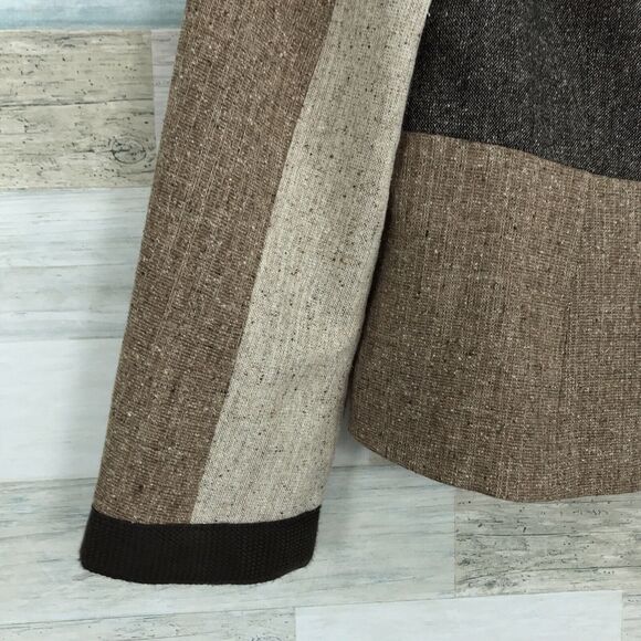 Worth Tweed Button Up Jacket Rolled Collar Brown Tan Plaid Womens 10 Petite 10P - Picture 3 of 8